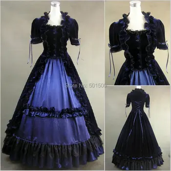 готическа дълго средновековна рокля с волани, рокля от епохата на Възраждането, рокля на кралица, cosplay, Викторианската / Marie Belle Топка