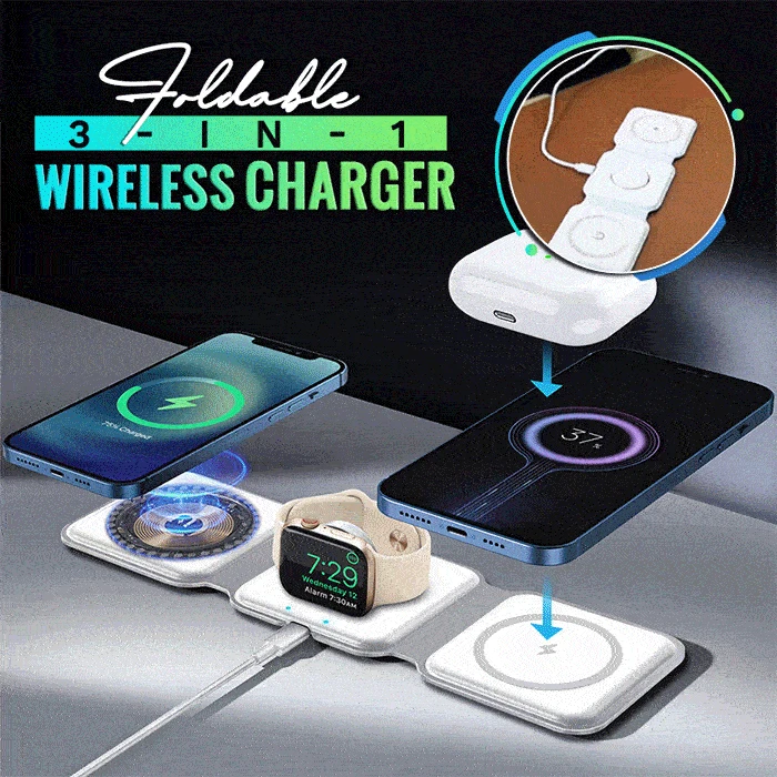 Джобно Складное безжично зарядно устройство 3 в 1 с мощност 15 W, Бързо зарядно Устройство За iPhone 11 Xs Max X XR AirPods и Apple Watch Дропшиппинг Изображение 0