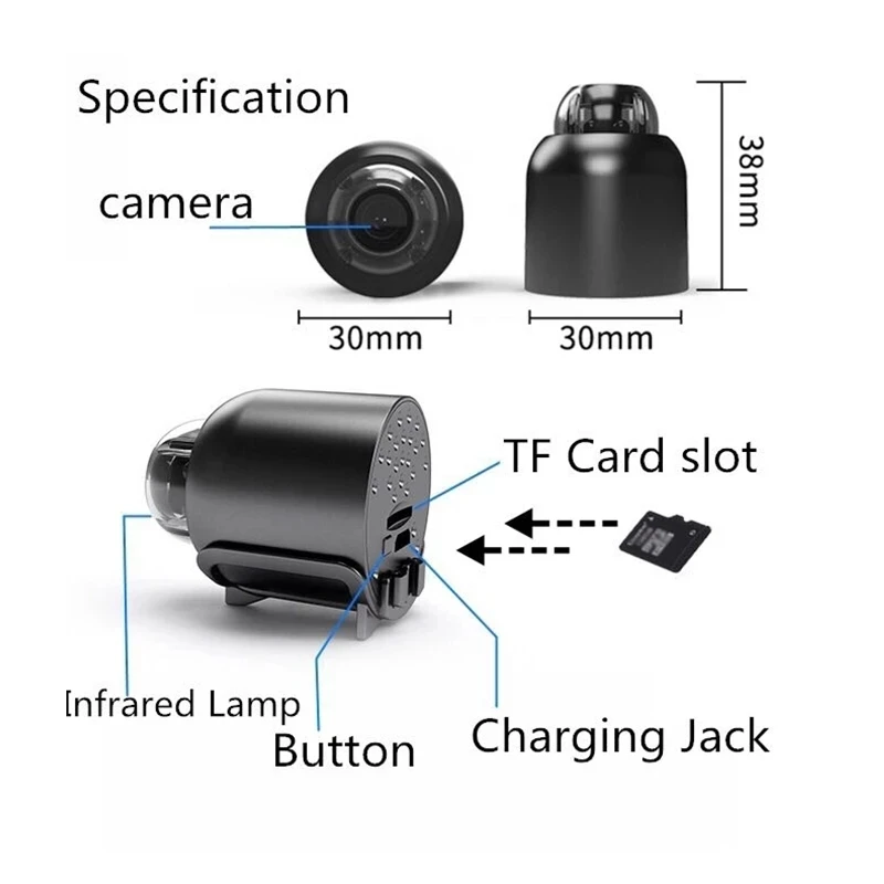 Мини Камера IP, WiFi 1080P HD Нощно Виждане Дистанционно Наблюдение 160 ° Широкоъгълен Микро-USB Умен Дом Малка Камера Без Батерии Изображение 5