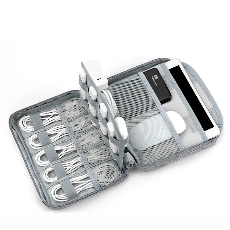 Сив Кабел USB Чанта За Съхранение на Преносим Кабел За Слушалки Power Bank Пътен Комплект Мултифункционален Таблет Защитни Аксесоари инструмент Изображение 0