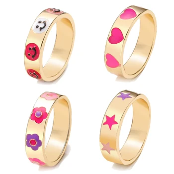 2021 модни пръстени за жени, момичета, розови бижута пръстени y2k, сладка усмивка, звезда, сърце, цвете, пръстени, златен цвят, anillos mujer bague