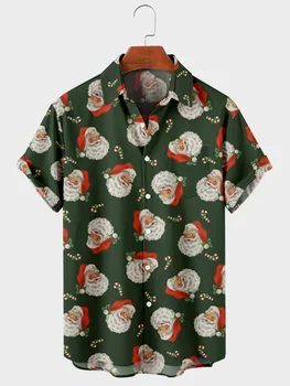 2021 нова Хавайски мъжка риза на Дядо Коледа с 3d дигитален печат, тенденция свободна готина бързосъхнеща мъжка риза с високо качество, с къси ръкави