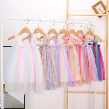Балетное Рокля-пакет За Малки Момичета, Детски 2021, Цветни Мини-Рокля на Принцеса, Сетчатое Бална Рокля Без Ръкави, Празнична Тюлевая Облекло