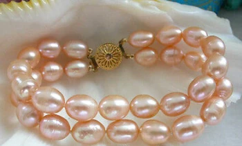 Безплатна Доставка Елегантен dual 12 мм розова гривна от сладководни култивирани перли в стил барок