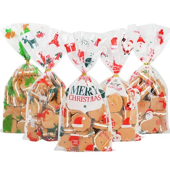 50шт Дядо Коледа Коледна Елха Лосове PVC Чанта Прозрачен Прозрачен Подарък Опаковка за Коледен Подарък Печене Бонбони, Бисквити Опаковъчни Торбички