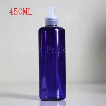 450 мл синя пластмасова бутилка, с помпа за лосион, 450 cc Бутилка за опаковки шампоан /душ гел, празен козметични контейнер (12 бр./лот)