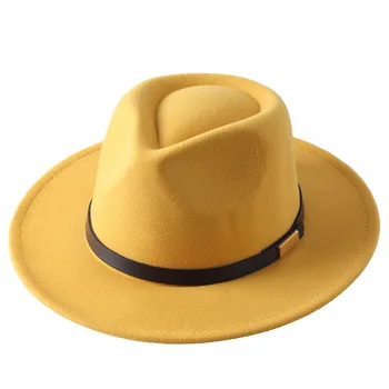 Фетровая шапка с капки вода, 7 см, зимна шапка с периферия, джаз фетровая шапка за мъже и жени, есенно-зимния нов стил на капачката на жените