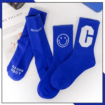 1 чифт Модни женски чорапи IKB синия цвят, сини чорапи Klein, Всички възли Удобни чорапи с двойна игла