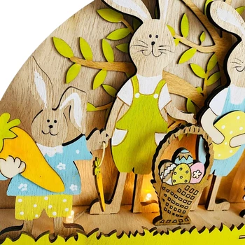 Великденски Декорации Дървен Заек Бъни Фамлий с Led Подсветка Украшение за Дома САМ 517E