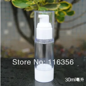 бутилка лосион за безвъздушно вакуум помпа с обем 30 мл с бяла помпена / долната / прозрачен капак