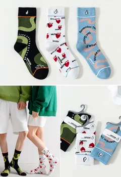 3 двойки на пролетните, летните и есенните висококачествени памучни чорапи с бродирани със средна дължина за мъже и жени, спортни сдвоени чорапи tide