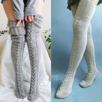Европейските и американските есенно-зимни обикновена възли чорапи над коляното с обрат плюс дълги чорапи на пода, вълнени чорапи