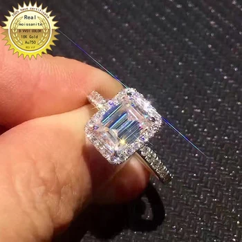 18-Каратово златно пръстен 2ct D VVS с муассанитом, Годежни и Сватбени бижута със сертификат 012