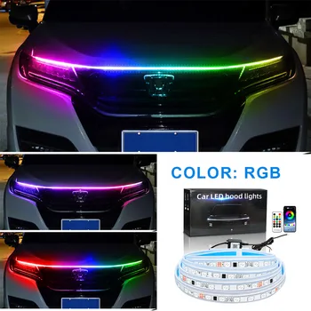 Гъвкава LED Подсветката на предния Капак на Автомобила Дневни Светлини Auto Remote App RGB Плавен Указател на Завоя Тънка Ивица Лампа За Полагане на 12V