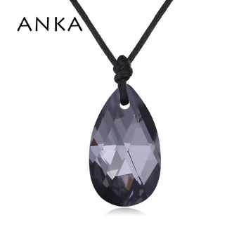 Марка ANKA water drop черен кристал с висулка, въже, верига огърлица за жени, подарък с Кристали от Австрия #130594