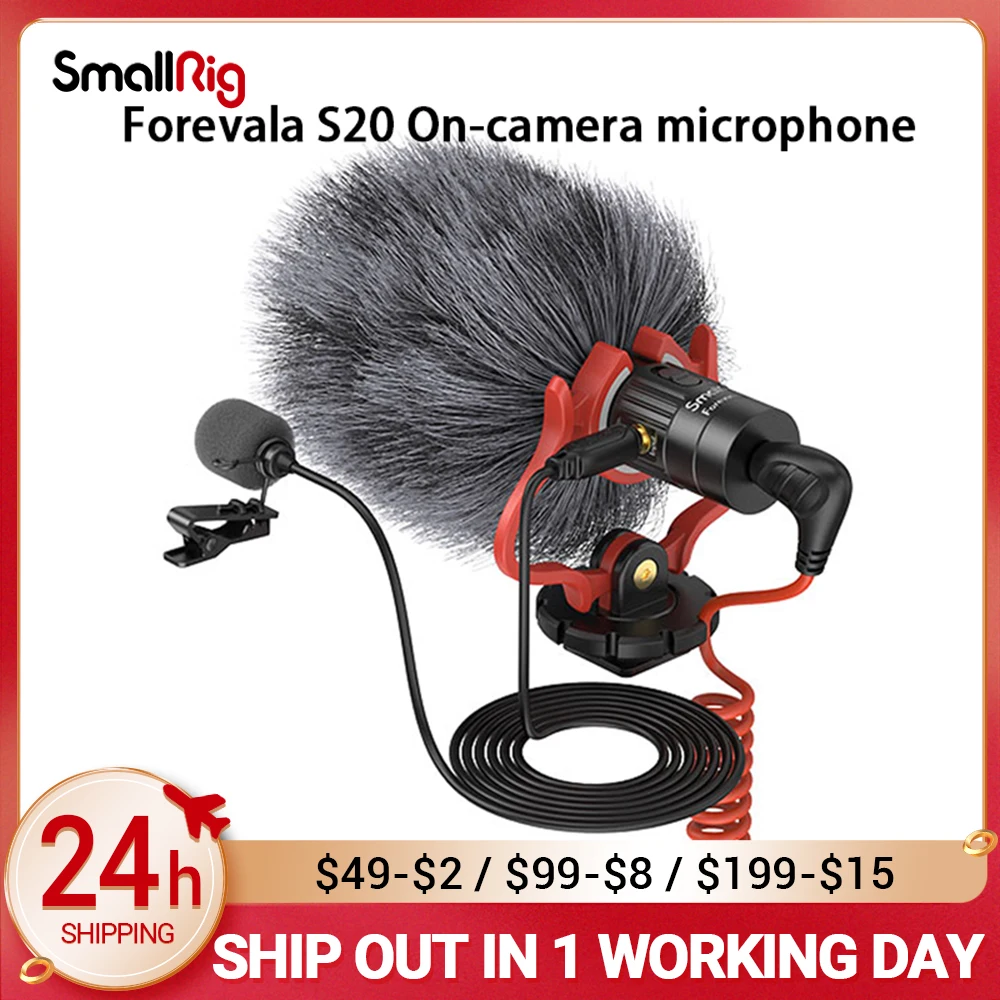 Вграден микрофон SmallRig S20 с ударните стена, Видеомикрофон, стереомикрофон за цифрови огледално-рефлексни фотоапарати за iPhone и смартфони 3468 Изображение 0