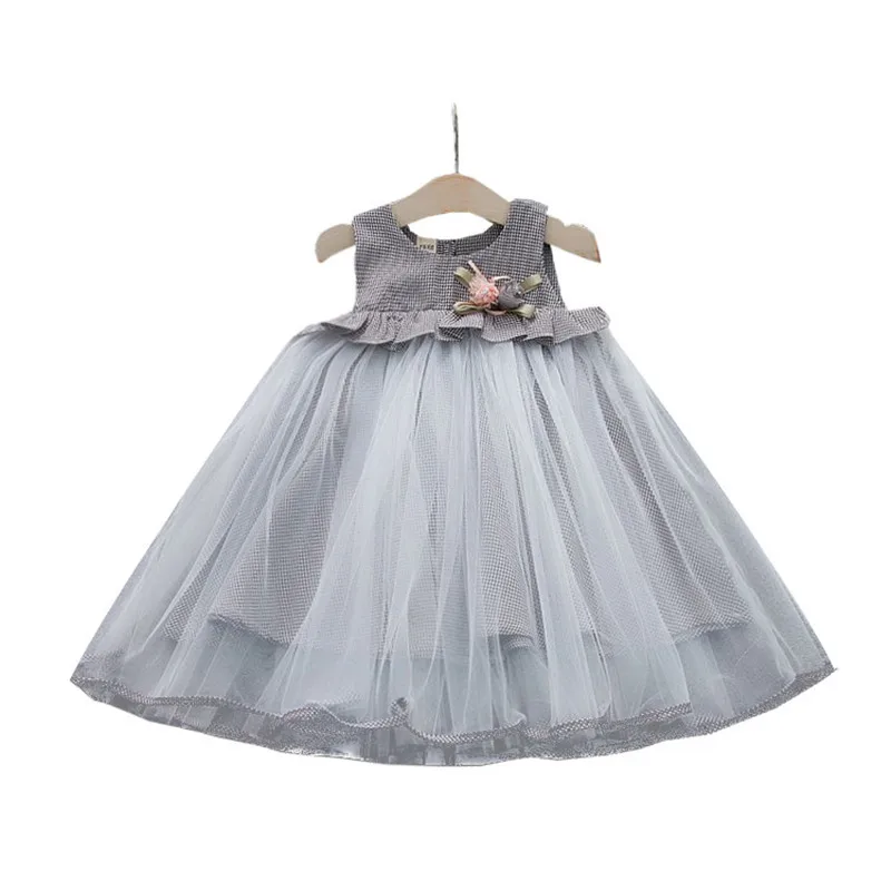 Лятото на 2019, нова рокля за момичета, детски окото каре рокли принцеса, детски сладки вечерни рокли-бутониери без ръкави Изображение 4