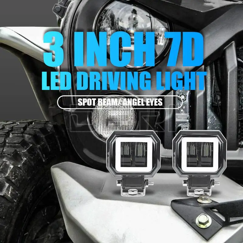 3 инча 7D Кръгли Ангелски Очи led Работно светлината на Прожекторите Мотоциклети Офроуд Камион Шофиране на Кола под наем фенер faretti led moto 12V 24V Изображение 1