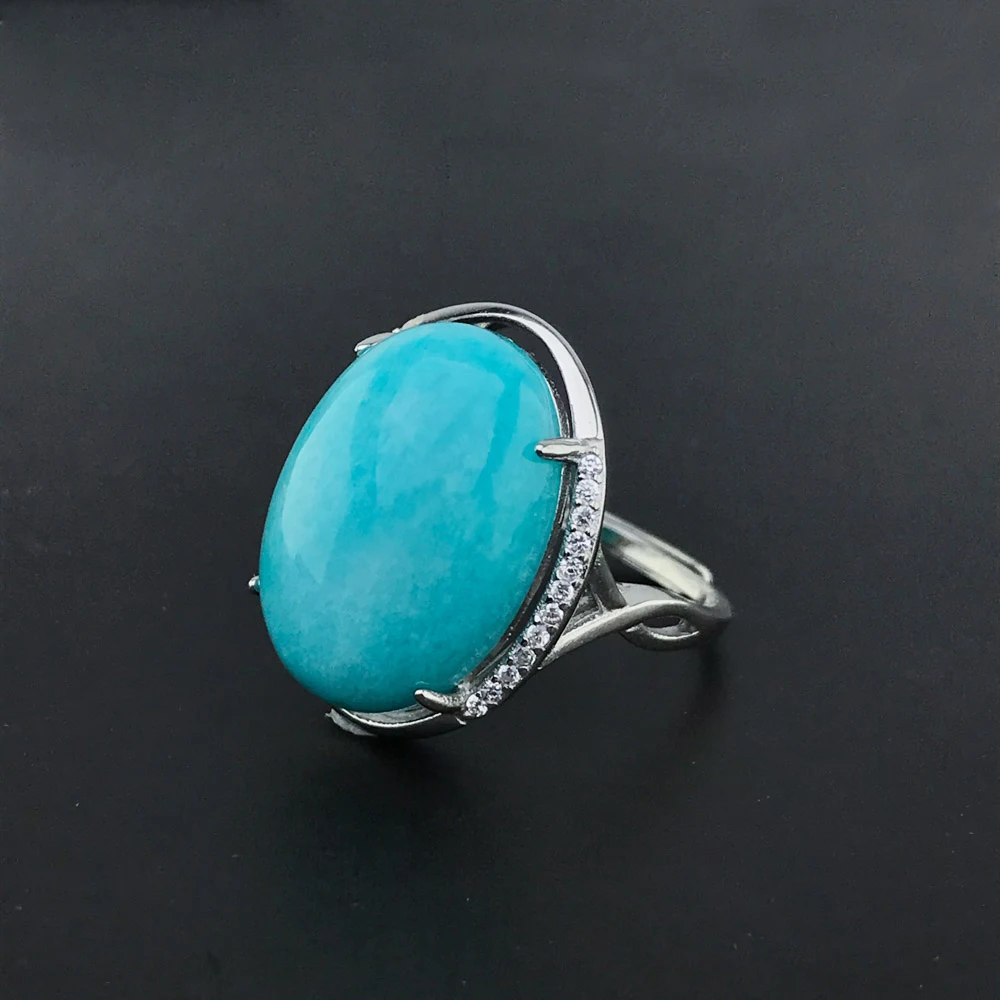 Натурален Amazonite пръстени сребро 925 проба за жени скъпоценен камък мъжки големи пръстени, бижута на Откриването на пръстен дизайн на скъпоценен камък с овална форма 13*18 мм Изображение 4